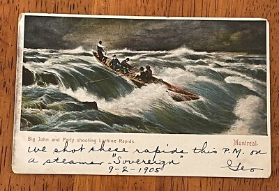 #ad Antique Postcard Big John And Party Shooting Lachine Rapids Montreal 1905 $14.99