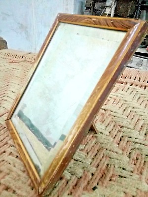 #ad OLD VINTAGE SMALL SHAVING MAKEUP WOODEN FRAMED MIRROR BELGIUM COLLECTIBLE $49.00