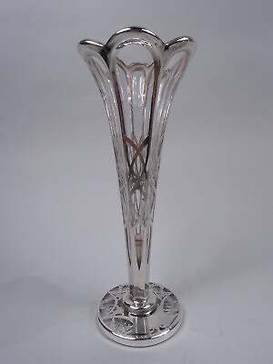 #ad La Pierre Vase Antique Edwardian Classical American Clear Glass Silver Overlay $346.50