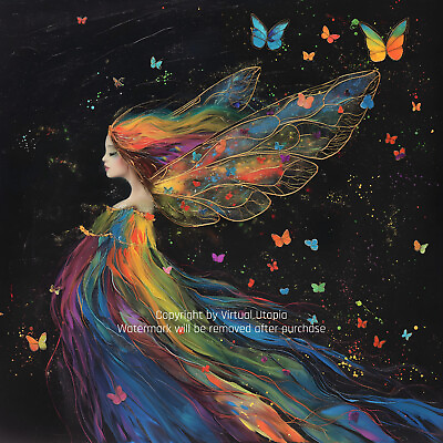 #ad WINDSWEPT RAINBOW FAIRY WOMAN DIGITAL ART PICTURE Image Desktop Black Background $0.99