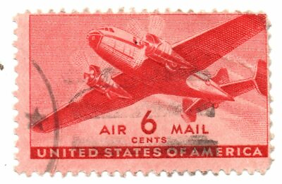 #ad Scott C25 1941 6c Stamp DC 4 Skymaster Twin Engine Transport Plane Used e3 $1.49
