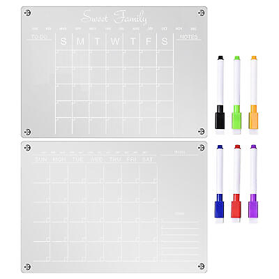 #ad 1pcs Acrylic Clear Magnetic Dry Erase Board Calendar for Refrigerator $17.28