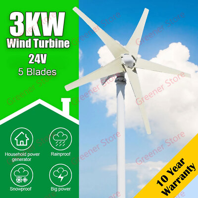 #ad #ad 3000W 24V 5 Blades Wind Turbine Generator Kit w Charge Controller Home Power Kit $239.00