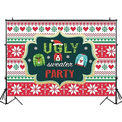 #ad Funnytree 7x5ft Tacky Christmas Sweater Party Backdrop Red and Green Ugly Xm… $11.89