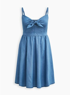 #ad Torrid Tie Front Skater Dress Blue Chambray NWT New 3X $75.50