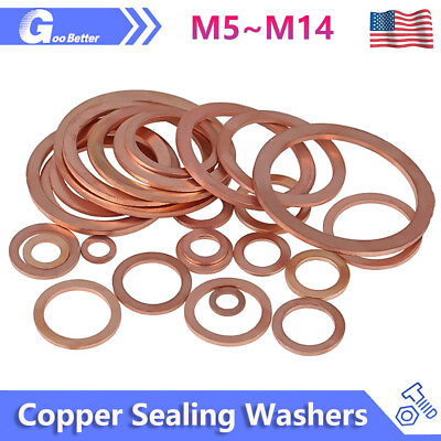 #ad M5 M6 M8 M10 M12 M14 Copper Sealing Washers Rings Flat Gasket DIN 7603 A Metric $6.48