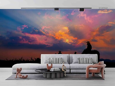 #ad 3D Cowboy Sunset Wallpaper Wall Mural Removable Self adhesive Sticker72 AU $44.99