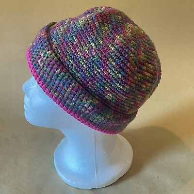 #ad Fashionable Cute Multicolor Handmade Cuffed Flat Top Beanie New One of a Kind $24.99