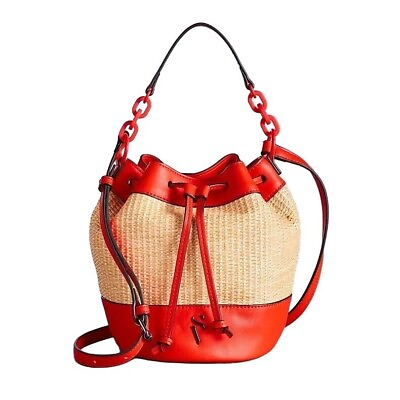 #ad Simply Vera Vera Wang Straw Bucket Bag Red $37.99