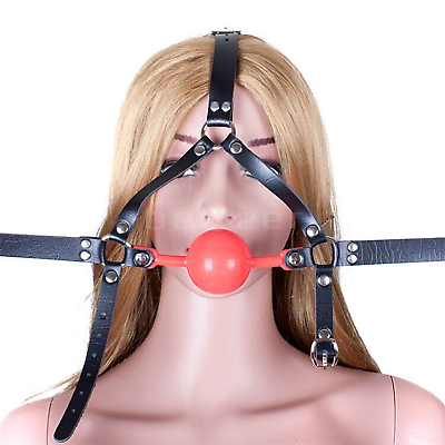 #ad Bondage Silicone Rubber Big Ball Mouth Gag Adjustable PU Head Harness BDSM USA $10.89