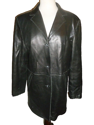 #ad REMY Women#x27;s Butter Soft Leather Blazer Jacket Black Size M Medium $129.22
