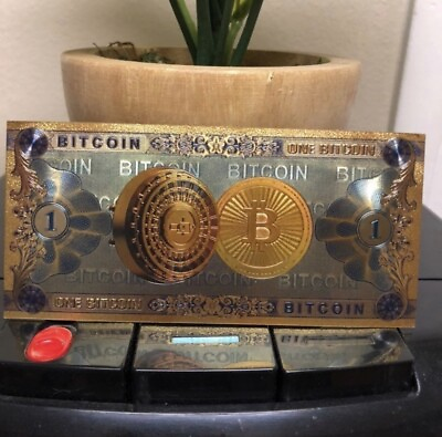 #ad 24k Gold Plated Bitcoin Cryptocurrency Banknote Collectible $10.00