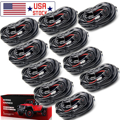 #ad 10pcs 1 Lead Wiring Harness Kit ON OFF Switch Relay LED Work Light Pods Bar 12V $92.90