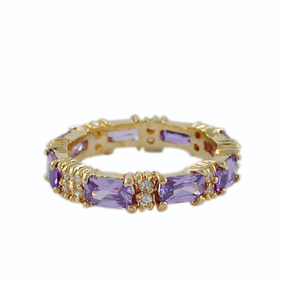 #ad Baguette Tanzanite and Cz Eternity Band Ring 14k Yellow Gold Plated Sz 8 $267.97