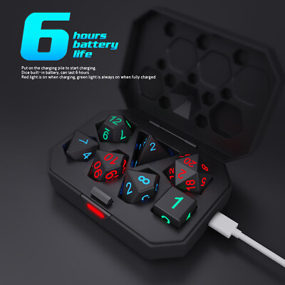 #ad Dice Luminous LED Dice Set 7PCS Dices Polyhedral Dice Set w Rechargeable Box $26.64
