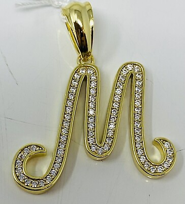 #ad Round Natural Moissanite Initial Custom M Letter Pendant 14k Yellow Gold Plated $130.34