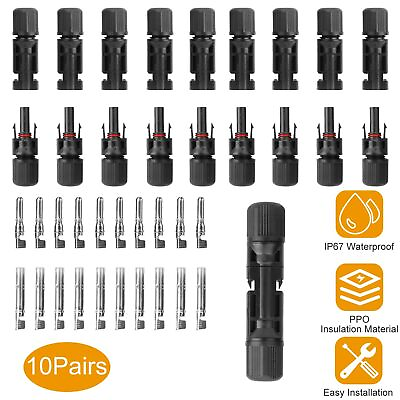 #ad 10 Pairs Solar Panel Cable Wire Connectors Kit Male amp; Female Waterproof Adapter $7.81