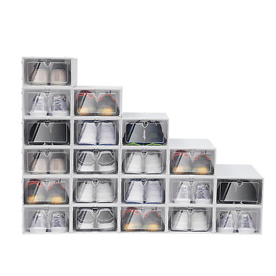 #ad Stackable Shoe Storage Box Durable Plastic Sneaker Display Case Organizer 20pcs $37.00
