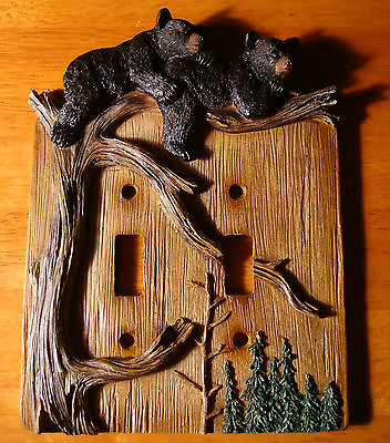 #ad BLACK BEAR CUB DOUBLE TOGGLE LIGHT SWITCH WALL PLATE COVER Cabin Lodge Decor NEW $18.95