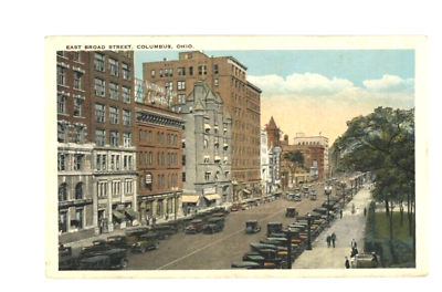 #ad Vintage Postcard OHIO EAST BROAD STREET COLUMBUS WHITE BORDER UNPOSTED $3.00