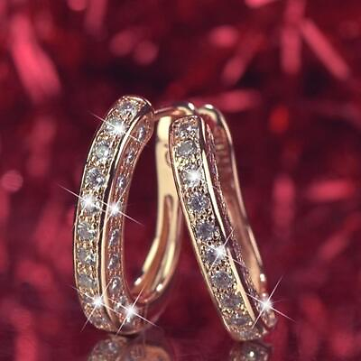 #ad 1 pair Rose GoldGold Hoop Earrings For Women Cubic Jewelry Zirconia $1.41