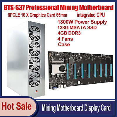 #ad BTC S37 Miner MotherboardCPUFanCase8 GPU Slots DDR3 VGA Low Power Consume $691.59