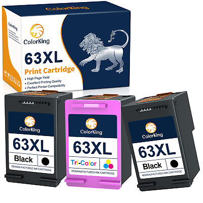 #ad 63XL 63 XL Black Color Ink for HP OfficeJet 3830 3833 4650 4652 5258 5255 lot $23.17