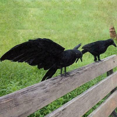 #ad 2Pcs Halloween Realistic Crow Prop Fake Raven Black Feathered Party Home Decor $6.98