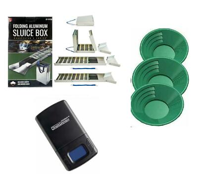 #ad 50quot; Folding Aluminum Sluice Box 3 Green Gold Pans amp; FREE Digiweigh Pocket Scale $125.95
