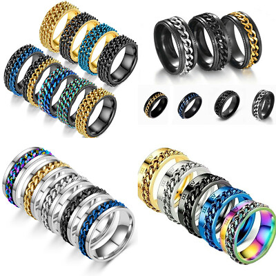 #ad Women Men Chain Spinner Ring Titanium Fidget Band Anti Anxiety Finger Rings Lot C $2.53