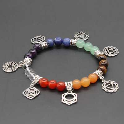 #ad 7 Chakra Healing Natural Stone Round Gemstone Yoga Energy Beads Bracelet Jewelry $4.50