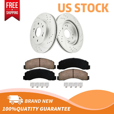 #ad For 2010 2020 Ford F 150 Lincoln Navigator Front Drilled Rotors and Brake Pads $122.77