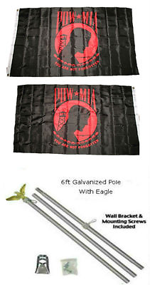 #ad 3x5 POWMIA POW MIA Red Black 2ply Flag Galvanized Pole Kit Eagle Top 3#x27;x5#x27; $31.94