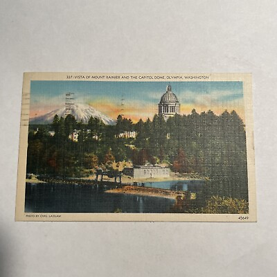 #ad Vintage Postcard Vista Mount Rainier Capitol Dome Attraction Olympia Washington $3.99