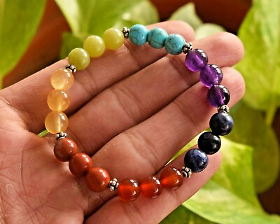 #ad Natural Gemstone Sphere Spacer Round Multi Plain Beads 8mm 7quot; Bracelet AN 184 $10.29