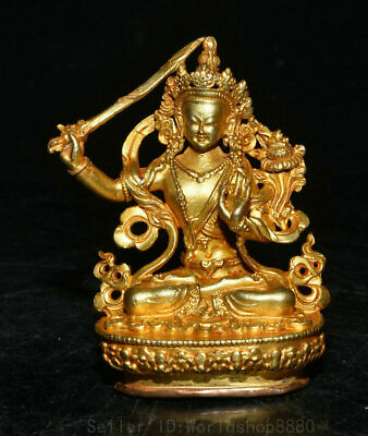 #ad 3.8quot; Old Tibet Buddhism 24K Gold Gilt copper Wenshu Manjushri the Buddha statue $121.80