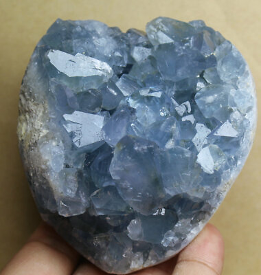 #ad 1.53lb Top Grade Gorgeous Sky Blue Gem Celestite Geode Heart Rough Reiki Crystal $45.59
