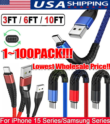 #ad Braided USB C Type C Fast Charging Data Cable Cord for iPhone 15 Pro Max 15 lot $45.89
