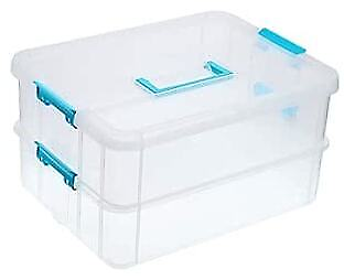 #ad 2 Layer Stack amp; Carry Box Plastic Multipurpose Portable Storage Blue $38.26