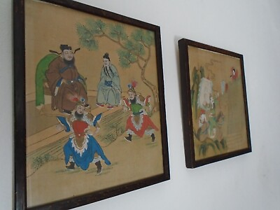 #ad Japanese pair of Original paintings on silk set in Oak frames GBP 260.00