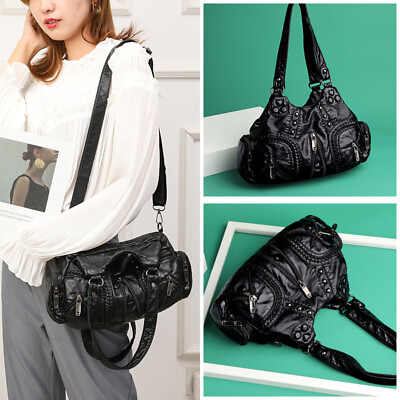 #ad Hobo Crossbody Purse Soft Leather Shoulder Bag Women Handbag Wallet Case Rivets $45.59