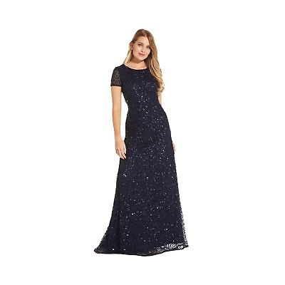 #ad Adrianna Papell Sequin Gown Women#x27;s Short Sleeve All Over Sequin Formal Gown $89.10