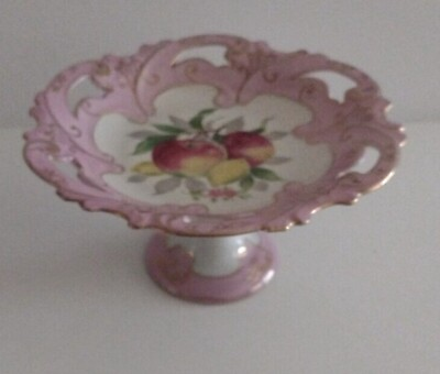 #ad Trimont Ware Lustre Iridescent Reticulated Dish on Pedestal Japan Peaches $25.00