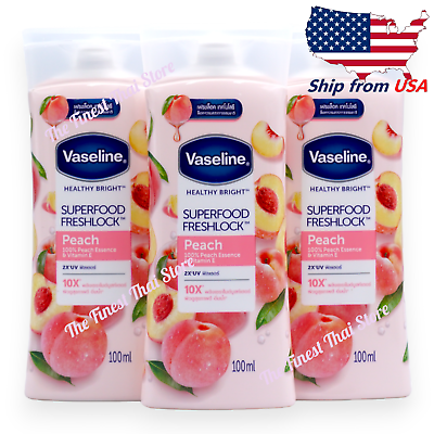 #ad VASELINE Healthy Bright Superfood Freshlock Body Lotion Peach Scent 100ml pack 3 $24.60