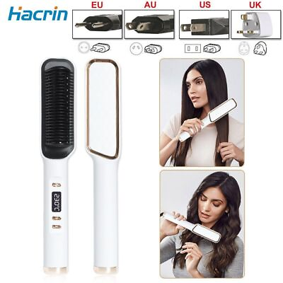 #ad Hair Straightener Brush 3 in1 Heating Comb Straightener Electric Hair Curly Iron $36.30