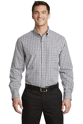 #ad Port Authority Mens Long Sleeve Gingham Button Down Easy Care Dress Shirt S654 $38.91