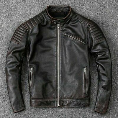 #ad Mens Biker Vintage Distressed Black Cafe Racer Motorcycle Leather Jacket $98.99