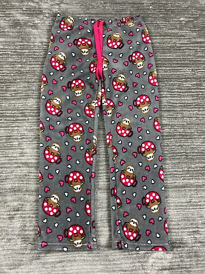 #ad Bobbie Brooks Pants Womens Medium Gray Pink Lounge Pajama Drawstring Sloth $9.99