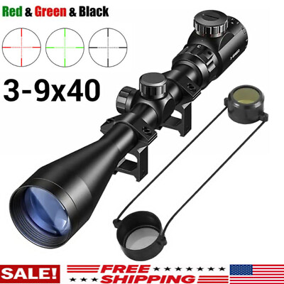 #ad 3 9X40 EG Mil Dot Optical Rifle Scope Red Green illuminated Reticle 20mm Mount $29.99