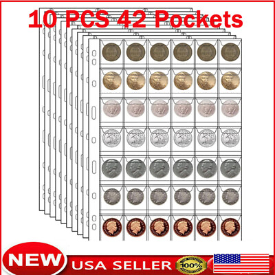 #ad 10 Pages 42 Pockets Plastic Coin Holders Storage Collection Money Album Cas uh $11.99